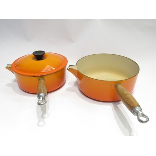 4161 - Two Le Creuset pans ; no20 (with lid) and no22  (R)  £30