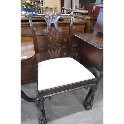 2190 - A pair of Edwardian mahogany dining chairs, one missing spandrel