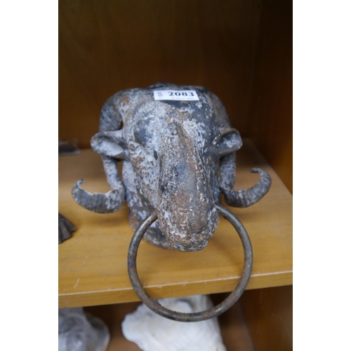 2083 - A Victorian cast iron Rams head with ring