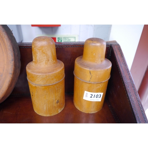 2103 - Two Victorian treen bottle pots, no bottles   (R) £20