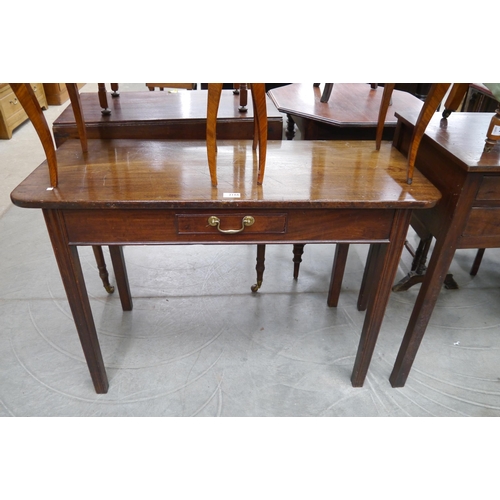 2166 - A 19th Century Victorian mahogany sofa table, single drawer, reeded legs (converted from a tea table... 