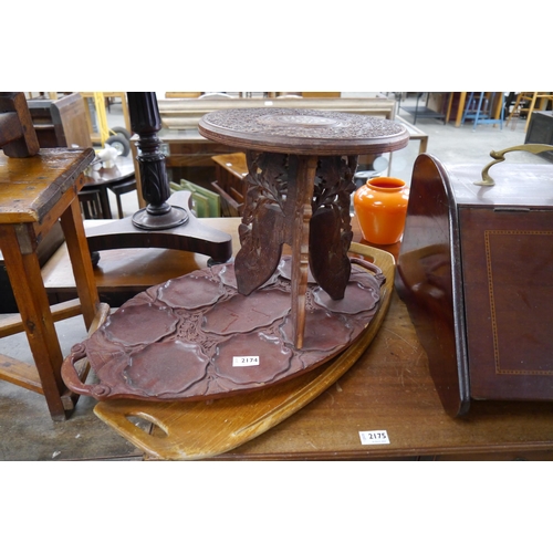 2174 - Two trays and a coal box and Indian table