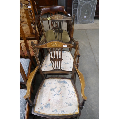 2191 - A pair of Edwardian Ivorine inlaid chairs