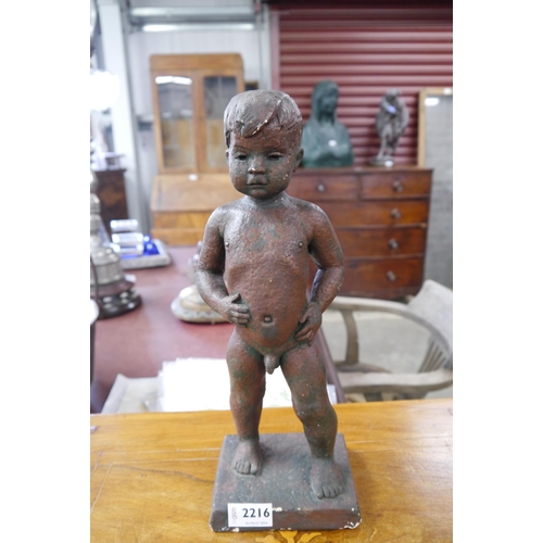 2216 - A painted plaster sculpture of a naked young boy, repair to neck   (E) £10-20