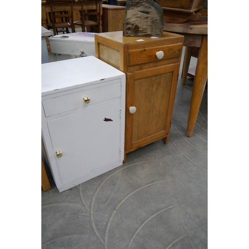 2274 - A pine bedside cabinet single drawer with door and a similar example painted white (2)   (E) £10-15