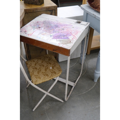 2280 - A childs ply and metal desk and chair, a/f