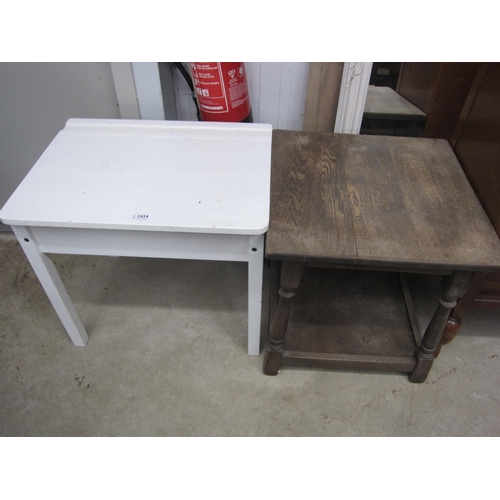 2424 - A white painted child's desk and an oak coffee table