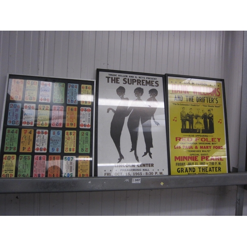 2457 - Two framed and glazed music posters - 'The Supremes' and 'The Drifters' and a similar selection of t... 