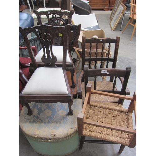 2476 - A selection of chairs, mainly children's together with a Lloyd Loom laundry box and a lattice strung... 