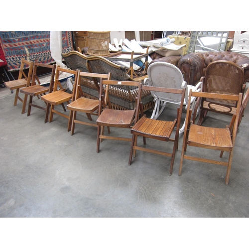 2483 - Seven beechwood folding chairs embossed with George IV cypher