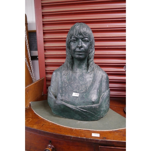 2109 - A 1970's sculpture of the green lady, signed and dated verso 2' tall   (E) £50-80