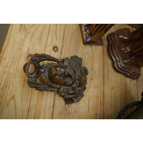 2061 - A brass Maidens head door knocker