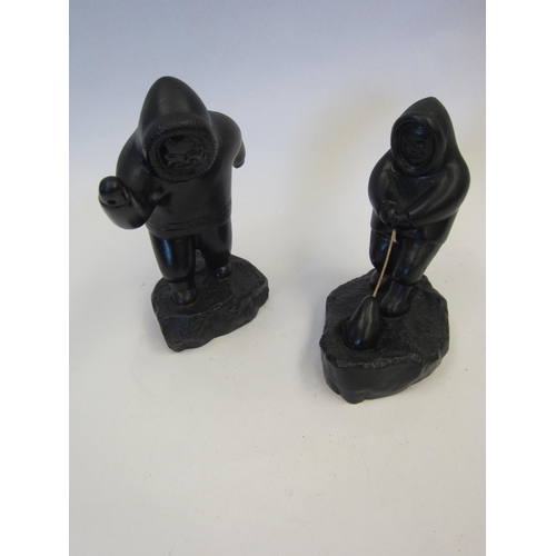 1350 - Two carved ebonised figures of inuits including one fishing, both marked Boma, Canada, tallest 15cm ... 