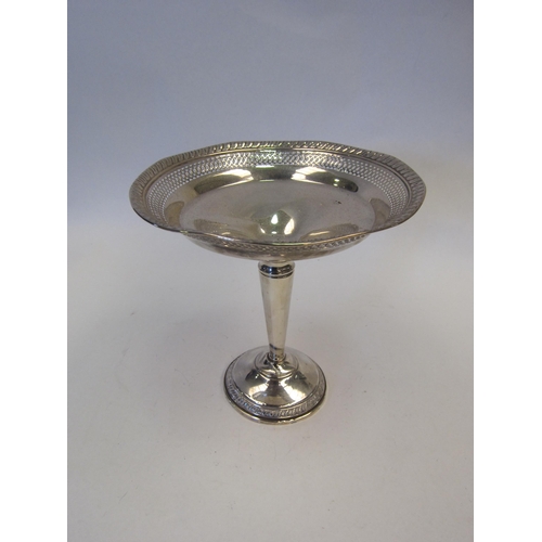 1357 - A bonbon sweetmeat dish, pierced rim, gadrooned bands, base marked sterling, 17cm tall