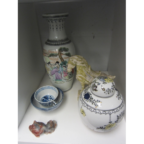 1394 - A collection of Chinese wares to include vase, ginger jar, cup, carved soapstone war horse in the Ta... 