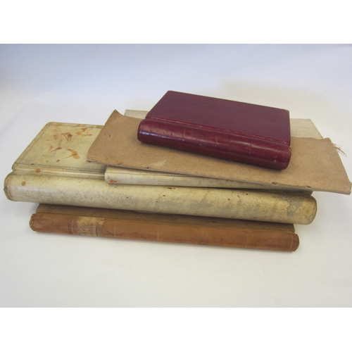 1418 - A small group of 19th Century vellum and leather ledgers (empty) plus a 19th Century ledger with m/s... 