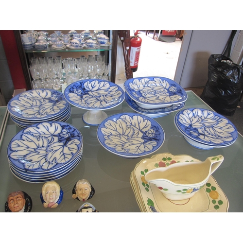 1533 - A set of blue and white floral design dessert plates and serving dishes, Adams plates and jug togeth... 