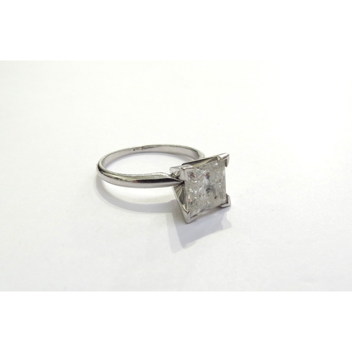 7384 - A square cut diamond solitaire 7mm x 7mm, carbon spots and fissures can be seen with naked eye, shan... 