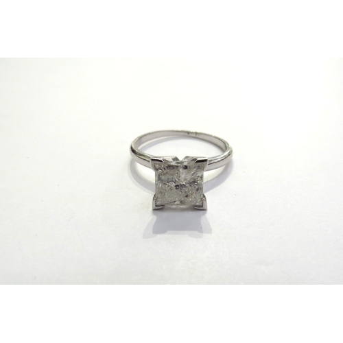 7384 - A square cut diamond solitaire 7mm x 7mm, carbon spots and fissures can be seen with naked eye, shan... 