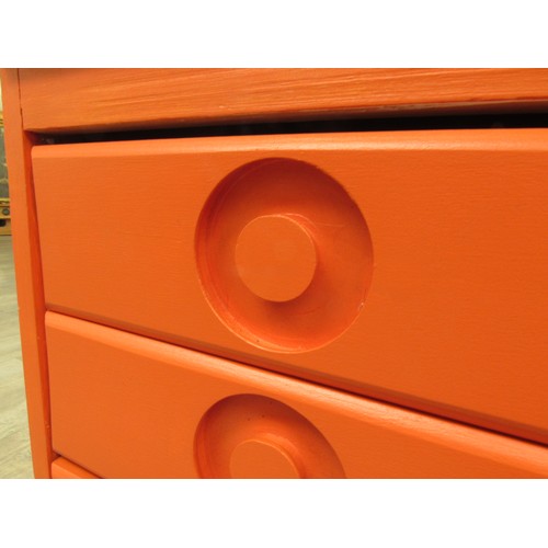 2278 - An orange painted four drawer Plan chest in Beech ply, with inset handles and set of four castors. 1... 