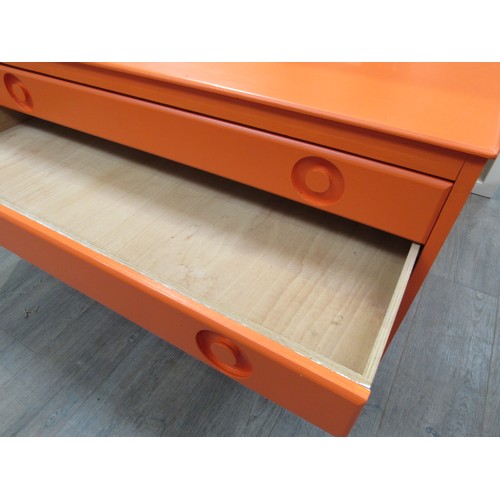 2278 - An orange painted four drawer Plan chest in Beech ply, with inset handles and set of four castors. 1... 