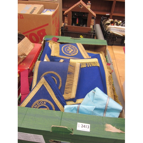 2335 - A box of Masonic regalia including a gavel       (R) £30