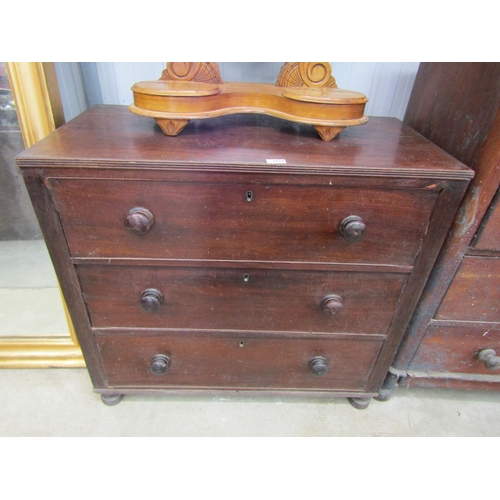 2230 - A Victorian mahogany three drawer chest of drawers, reeded bands to top and feet       (R) £30