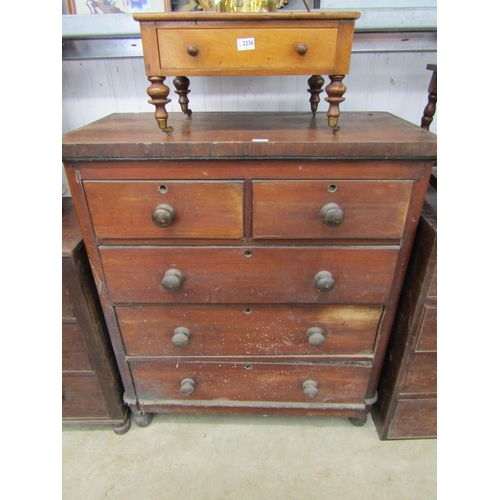 2237 - A Victorian mahogany two over three chest of drawers, bun handles and feet