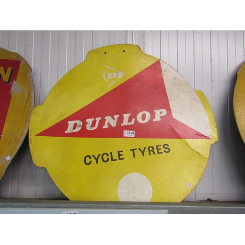 2250 - A circa 1950's Dunlop 'Cycle Tyres' advertising board a/f 65cm x 62cm            (C)