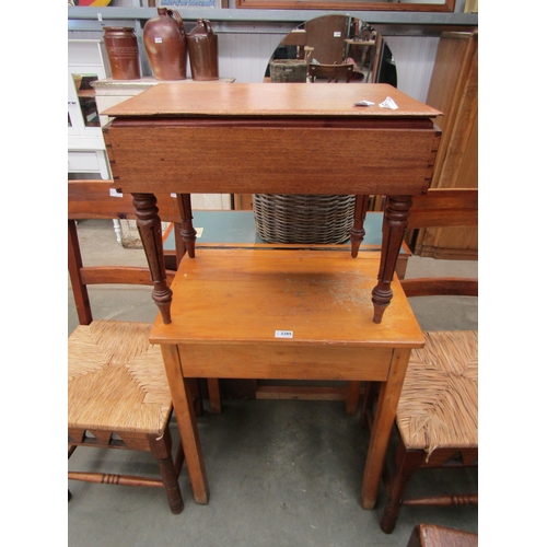 2285 - A 1950's beech school desk with lift top and a leather satchel