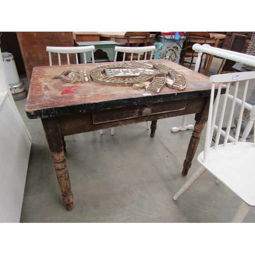 2296 - A Victorian pine one drawer kitchen table