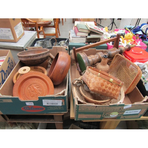 2341 - Two boxes of treen and wicker baskets        (R) £25