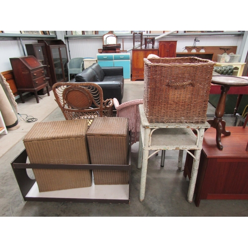 2368 - Seven pieces of wicker and Lloyd Loom wares and a 1980's habitat coffee table base