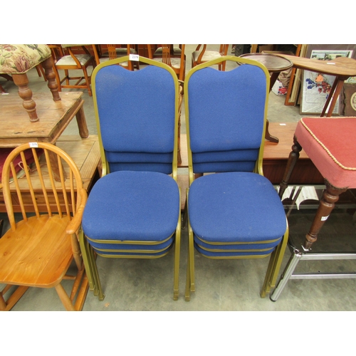 2379 - A set of six blue upholstered side chairs, metal framed