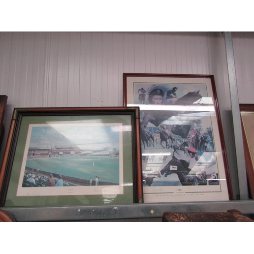 2401 - A horseracing  print signed by Lester Piggott and a signed cricket print       (E) £8-12