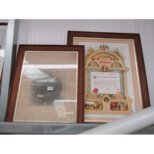 2404 - An oak framed certificate of the Royal Ancediluvian order of Buffaloes - Earl of Bigod - Charles Ric... 