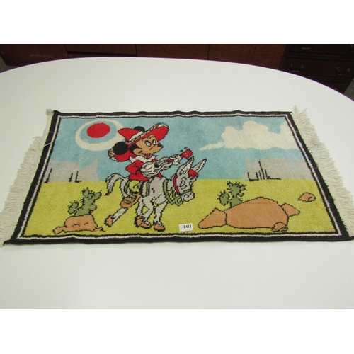 2411 - A Disney rug depicting Mickey on a donkey        (E) £5-10