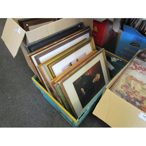 1511 - A box of ten framed prints, various subjects, and a modern art painting (11)     (E) £50-100