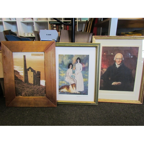 1511 - A box of ten framed prints, various subjects, and a modern art painting (11)     (E) £50-100