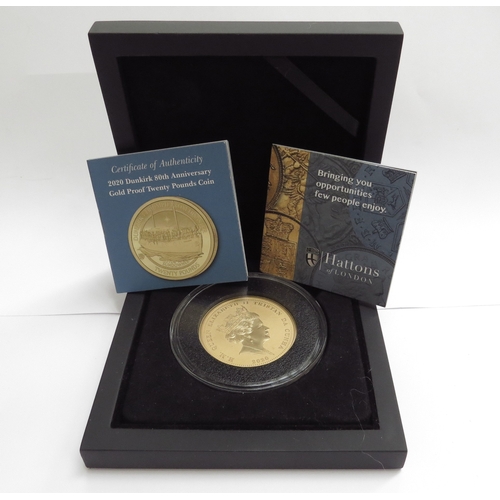 7421 - The 2020 Dunkirk 80th Anniversary Gold Proof £20 coin, 78g, Hatton Garden boxed with certificate, li... 