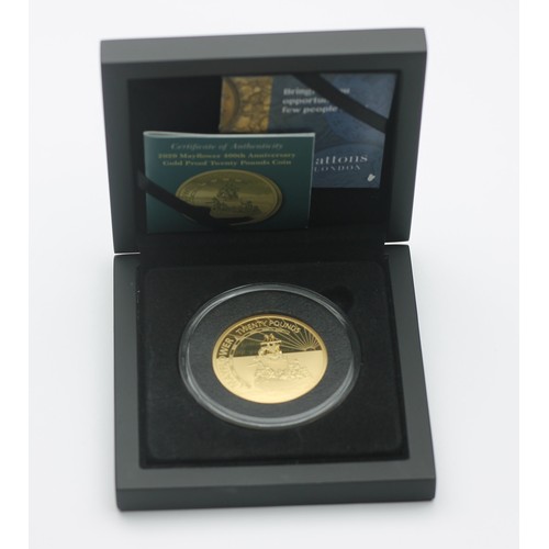 7423 - The 2020 Mayflower 400th Anniversary Gold Proof £20 coin, 78g Hatton Garden, limited edition of only... 