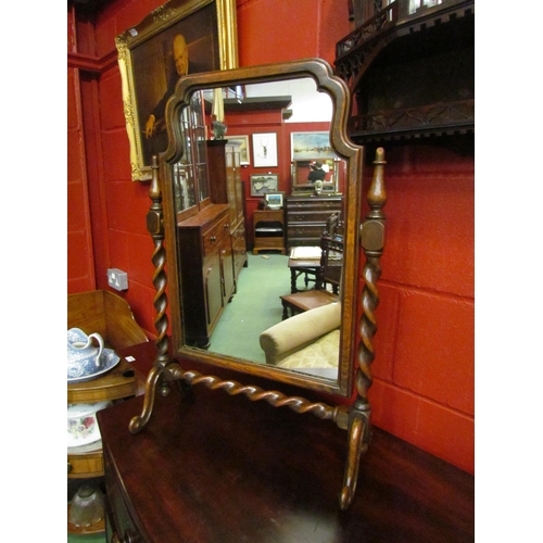 4025 - A Circa 1900 oak barleytwist framed dressing chest mirror, 72cm tall x 49cm wide     (R) £25