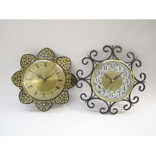 4068 - A Japy wall clock, metal surround, 28cm diameter, and a Metamec wall clock, 29cm diameter (2)