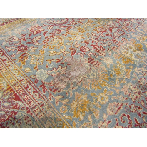 4003 - A teal ground silk rug, foliate stripe, flanked by deep border, tasselled ends, 188cm x 140cm