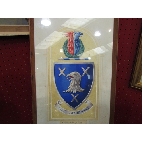 4033 - A framed and glazed picture of the Arms of Joynt, 60cm x 37cm total