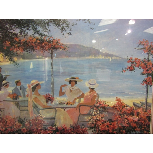 4035 - Two prints after C. Kieffer, Continental coastal scenes, groups of women relaxing, framed and glazed... 