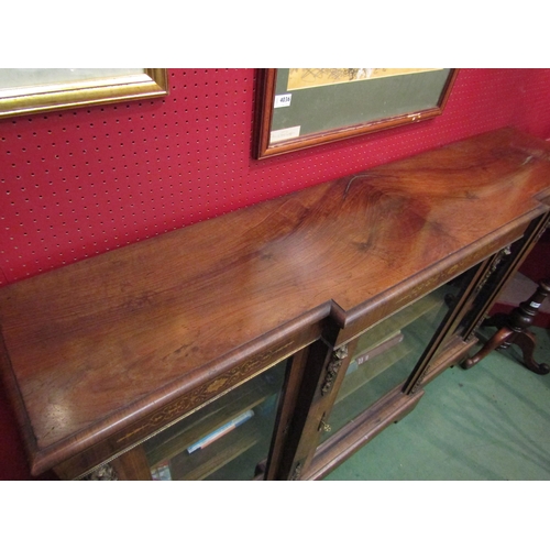 4039 - A Victorian walnut breakfront credenza with satinwood inlay and gilt ormolu embellishment on bracket... 