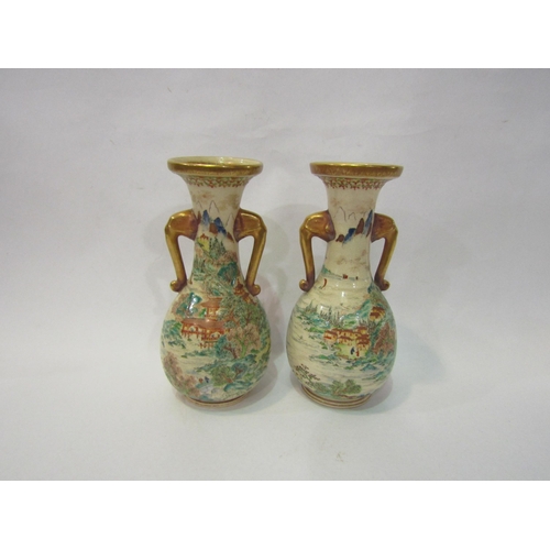 4050 - A pair of Victorian Satsuma vases, 16.5cm tall        (R) £80  (E) £80-120