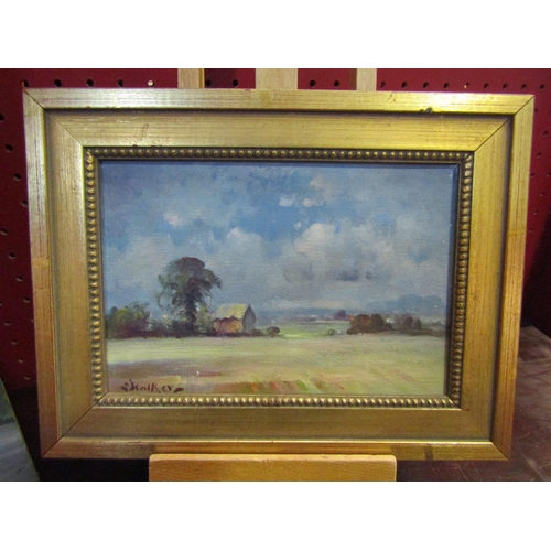 4053 - An artist painting on easel of Diss Mere, 20cm x 25cm, and two Stephen Walker paintings including la... 