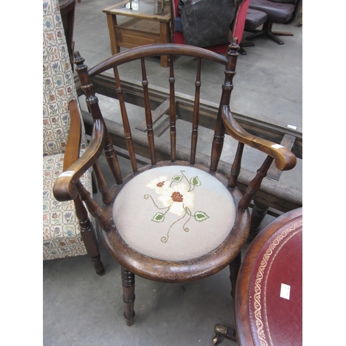 2442 - A 1940's armchair with foliate upholstery, together with a penny seated chair (2)